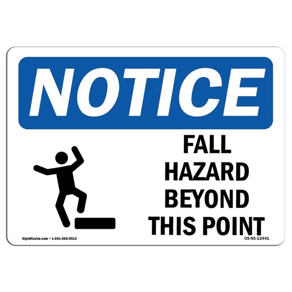 Signmission OSHA Sign, Fall Hazards Beyond This Point With Symbol, 5in X 3.5in Decal, 5" W, 3.5" H, Landscape OS-NS-D-35-L-12441